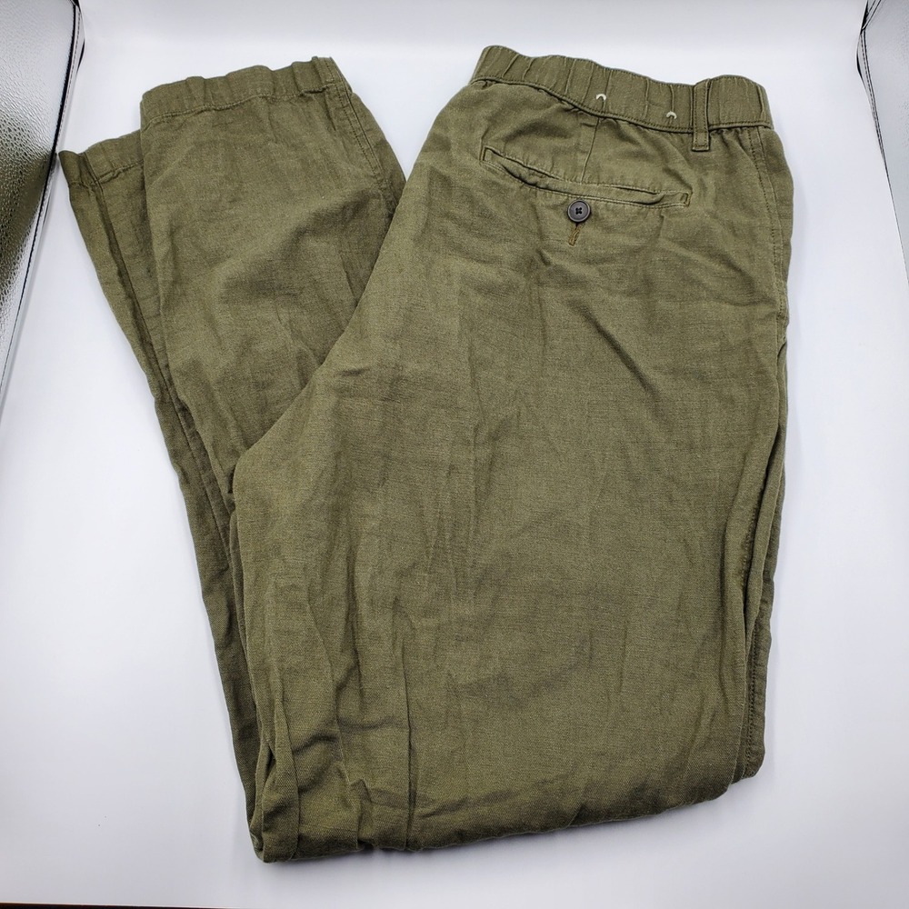 Uniqlo Mens Olive Green Cotton Linen Blend Relaxed Pants Size L 33-36 463857